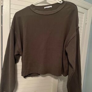 Olive Green Women's Zara Spain Cropped Sweater/Sweatshirt